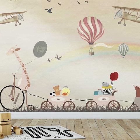 Vintage Hot Air Balloon and Rainbow Wallpaper Mural