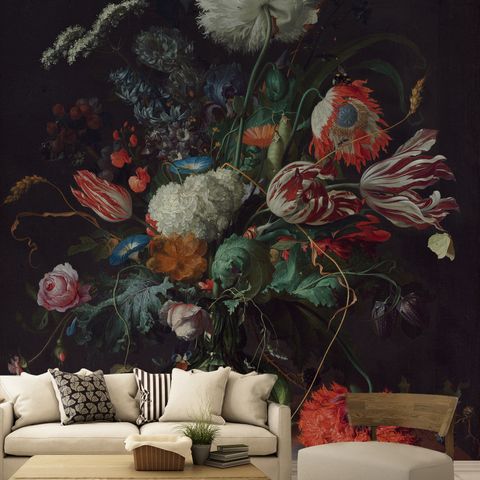 Dark Floral Bouqet with Tulips and Roses Wallpaper Mural