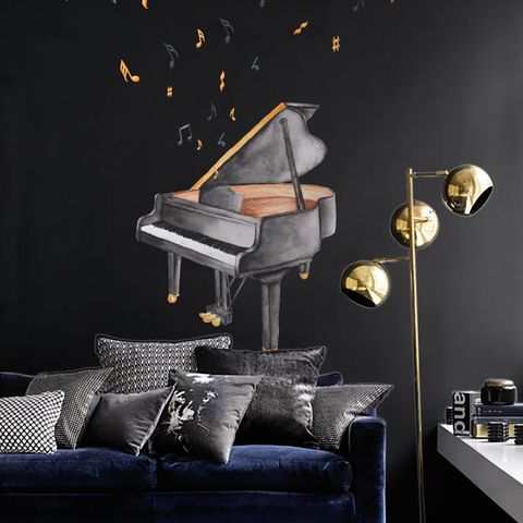 Watercolor Piano and Trumpet with Colorful Music Notes Wall Decal Sticker