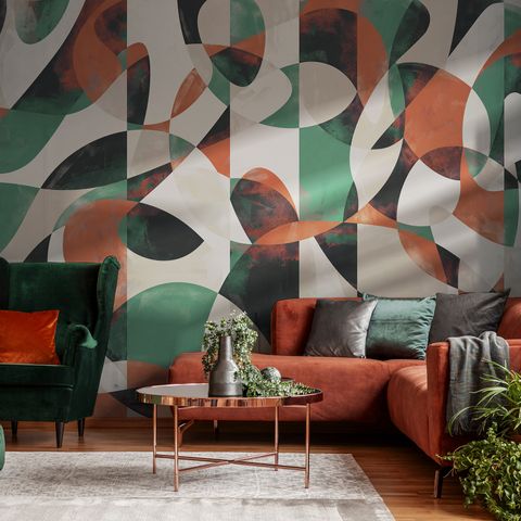 Modern Abstract Art with Retro Colorful Geometric Wallpaper Mural