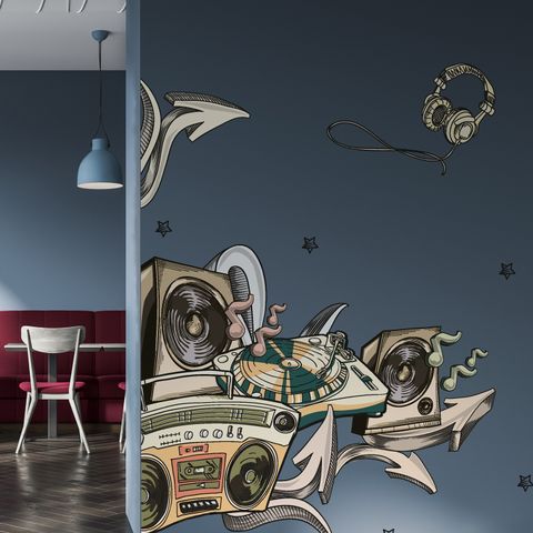 Vintage Music Old Radio and Headphone Wall Decal Sticker